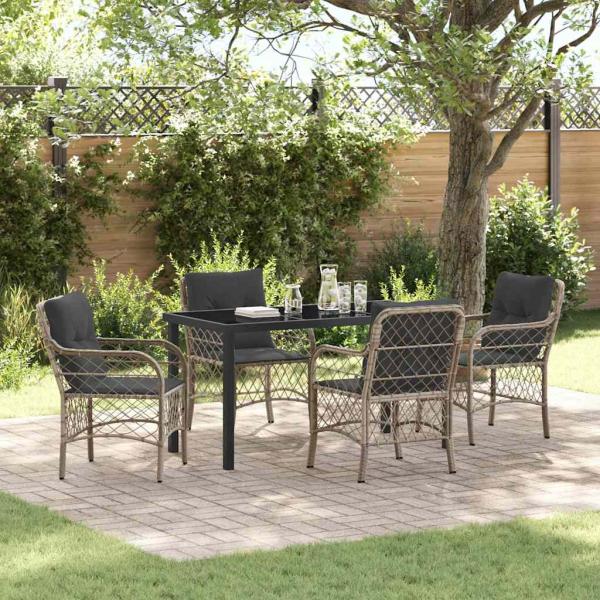 ARDEBO.de - 5-teiliges Garten-Esszimmer-Set mit Kissen Hellgrau Poly-Rattan
