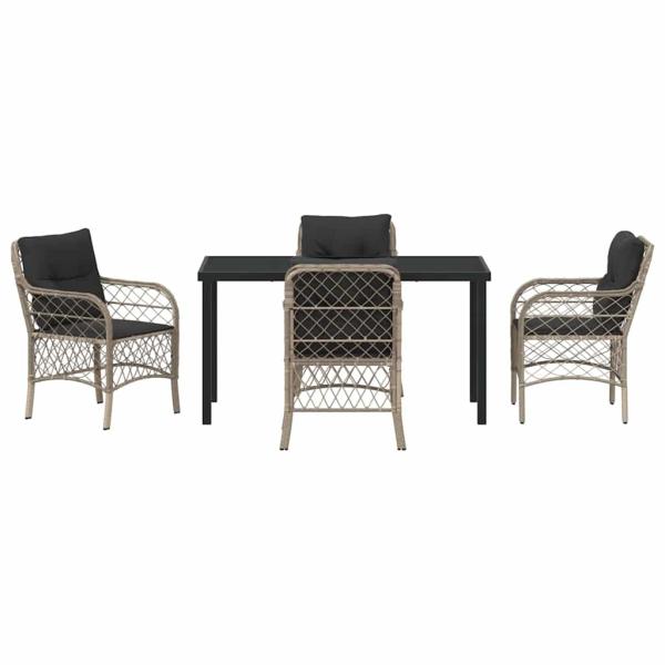 5-teiliges Garten-Esszimmer-Set mit Kissen Hellgrau Poly-Rattan
