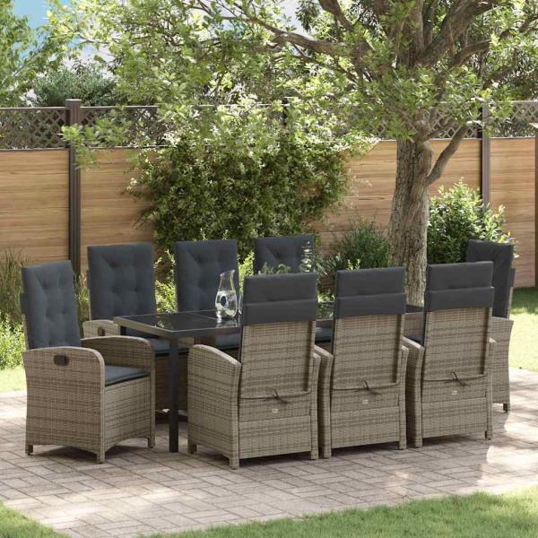 ARDEBO.de - Garten Essgruppe 9 stk. Grau Poly-Rattan