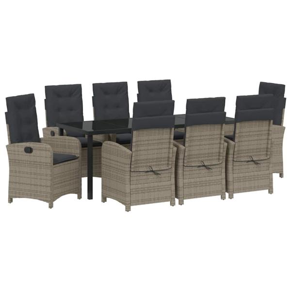 Garten Essgruppe 9 stk. Grau Poly-Rattan