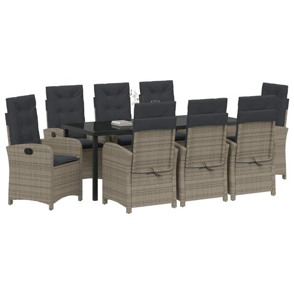 Garten Essgruppe 9 stk. Grau Poly-Rattan
