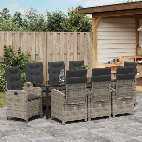 Garten Essgruppe 9 stk. Grau Poly-Rattan