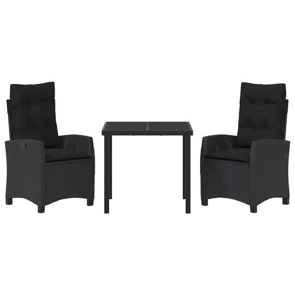 3-teiliges Garten-Dining-Set mit Kissen Schwarz Poly Rattan