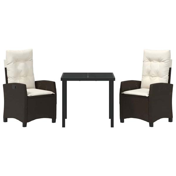 3-teiliges Garten-Esstischset mit Kissen Braun Poly Rattan