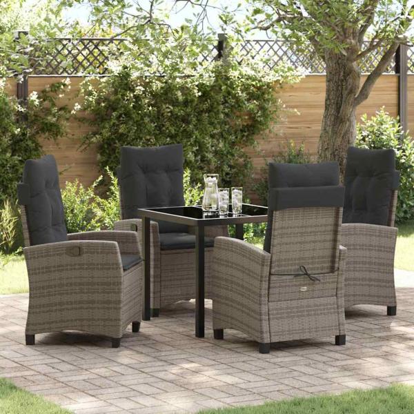 ARDEBO.de - 5-teiliges Garten-Ess-Set mit Kissen Grau Poly-Rattan