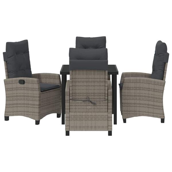 5-teiliges Garten-Ess-Set mit Kissen Grau Poly-Rattan