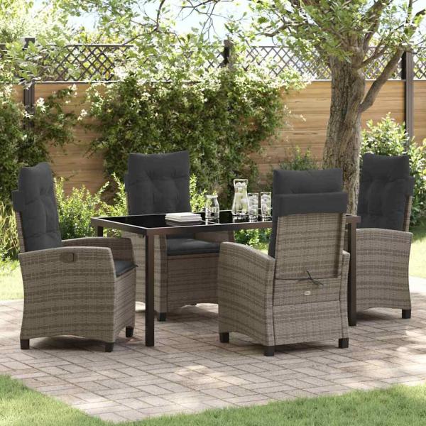 ARDEBO.de - 5-teiliges Garten-Dining-Set mit Kissen in Grau und Poly Rattan