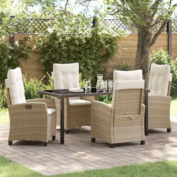 ARDEBO.de - 5-teiliges Garten-Dining-Set mit Kissen Beige Poly-Rattan