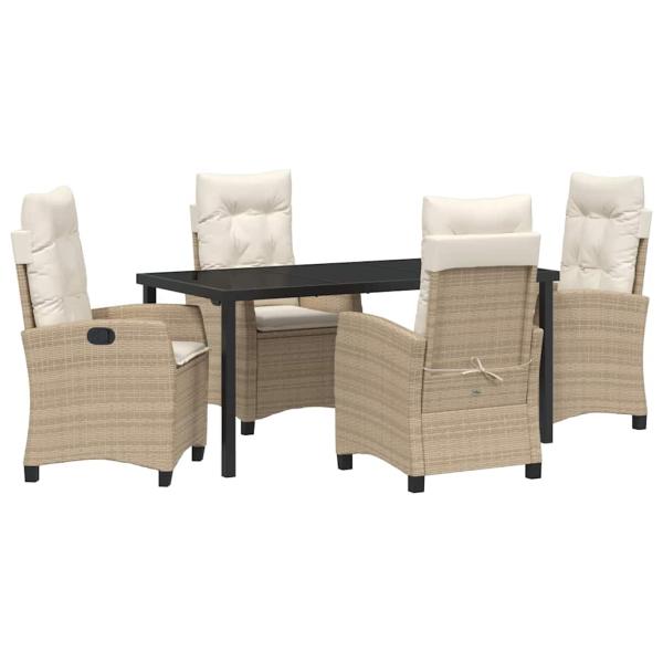 5-teiliges Garten-Dining-Set mit Kissen Beige Poly-Rattan