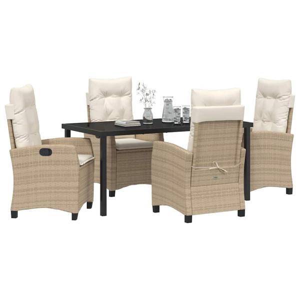5-teiliges Garten-Dining-Set mit Kissen Beige Poly-Rattan