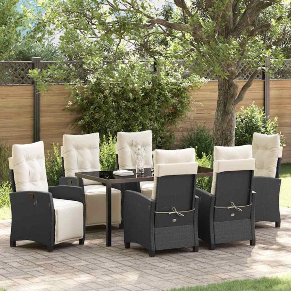 ARDEBO.de - 7-teiliges Garten-Dining-Set Schwarz Poly Rattan