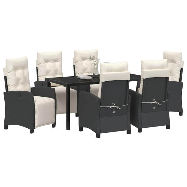 7-teiliges Garten-Dining-Set Schwarz Poly Rattan