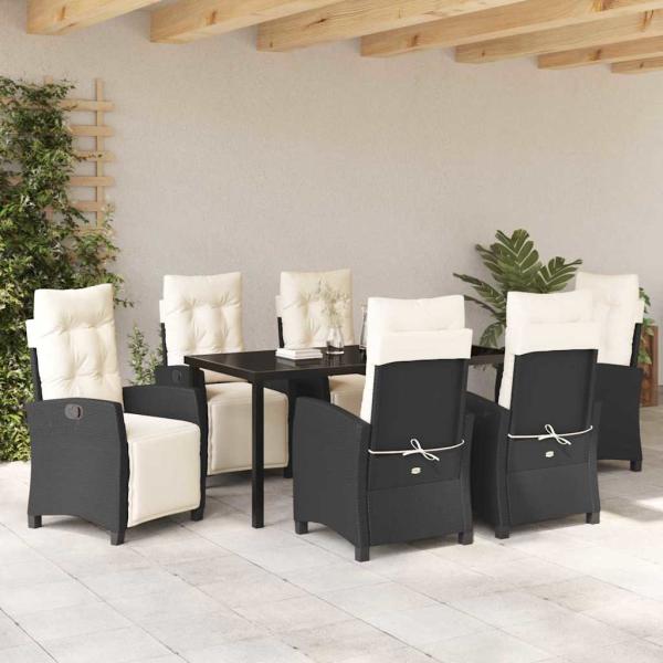 7-teiliges Garten-Dining-Set Schwarz Poly Rattan