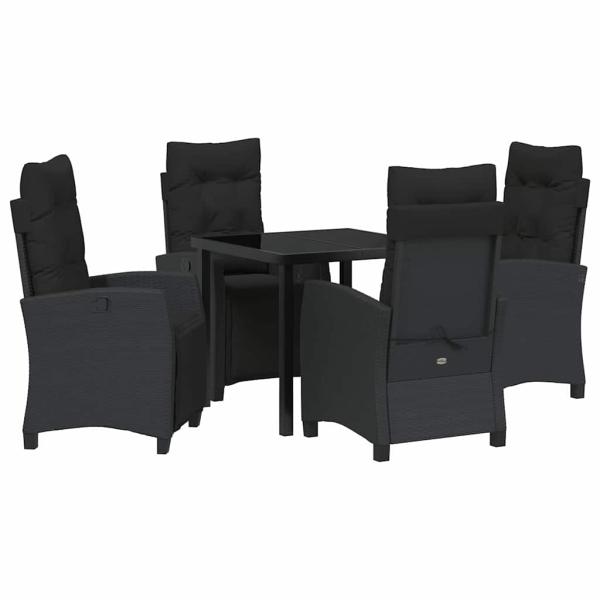 5-teiliges Garten-Esszimmer-Set Schwarz Poly Rattan