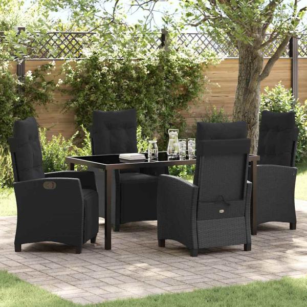 ARDEBO.de - 5-teiliges Garten-Dining-Set Schwarz Poly-Rattan