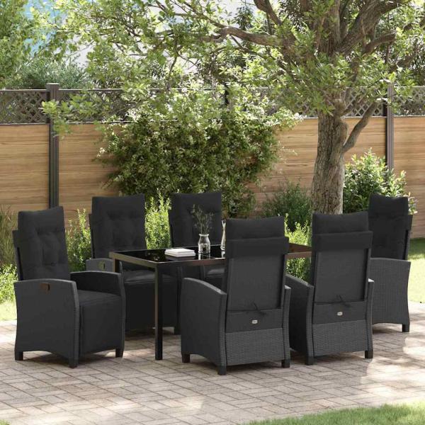 ARDEBO.de - 7-teiliges Garten-Esszimmer-Set in schwarzem Poly-Rattan