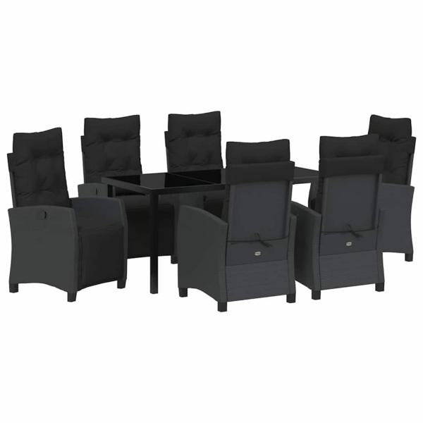 7-teiliges Garten-Esszimmer-Set in schwarzem Poly-Rattan