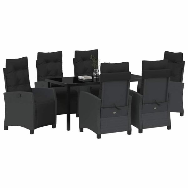 7-teiliges Garten-Esszimmer-Set in schwarzem Poly-Rattan
