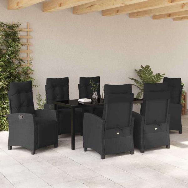 7-teiliges Garten-Esszimmer-Set in schwarzem Poly-Rattan