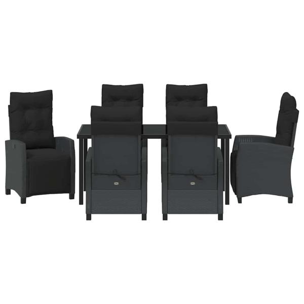 7-teiliges Garten-Esszimmer-Set in schwarzem Poly-Rattan