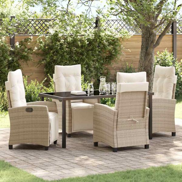 ARDEBO.de - 5-teiliges Garten-Essset in Beige, Poly-Rattan
