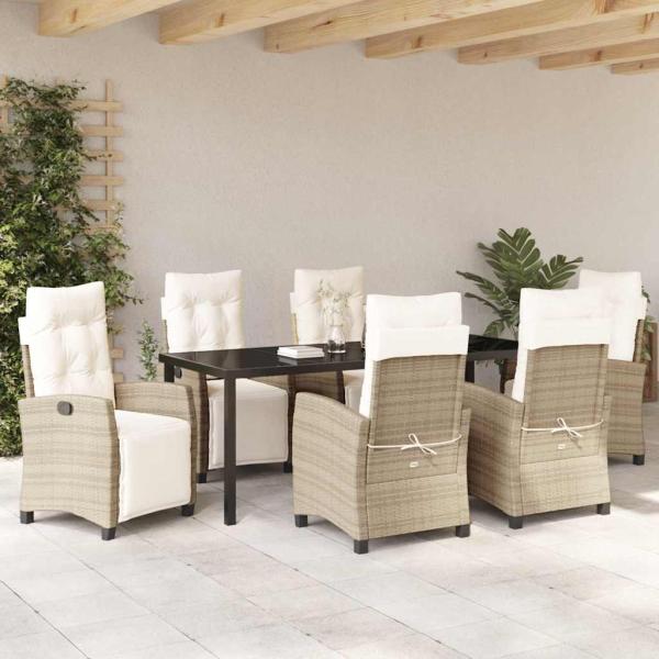 7-tlg. Garten-Essgruppe Beige Poly Rattan