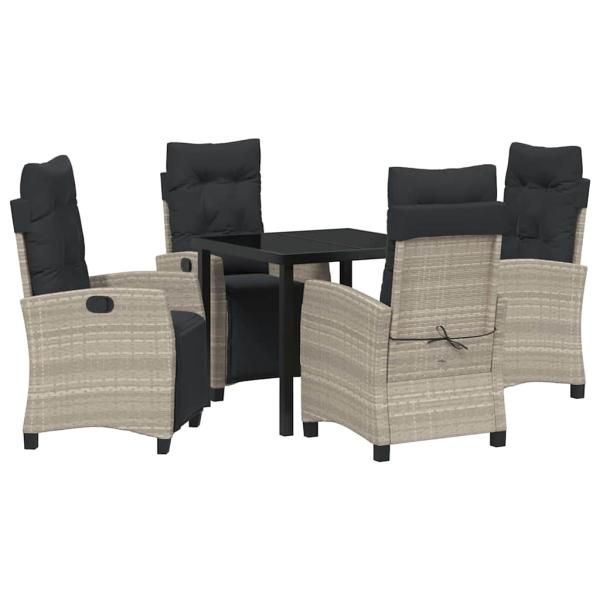 5-teiliges Garten Esszimmer Set Hellgrau Poly Rattan