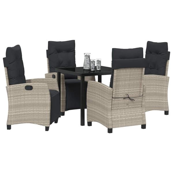 5-teiliges Garten Esszimmer Set Hellgrau Poly Rattan