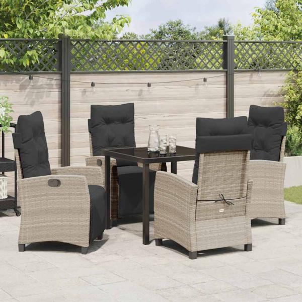 5-teiliges Garten Esszimmer Set Hellgrau Poly Rattan