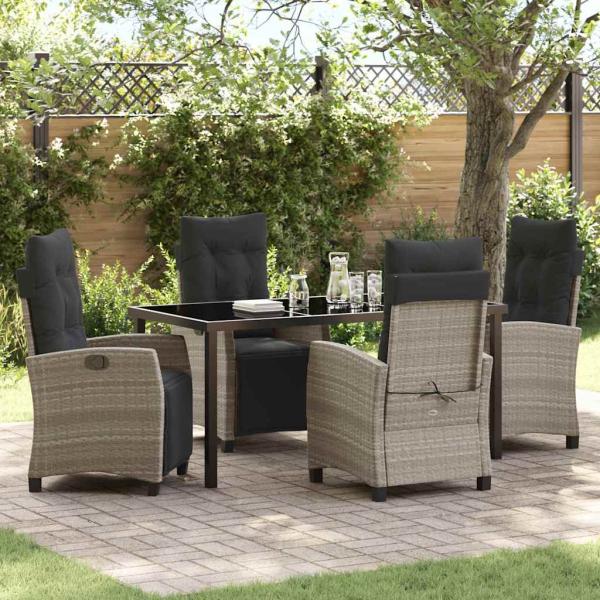 ARDEBO.de - 5-teiliges Garten-Dining-Set, hellgraues Poly-Rattan