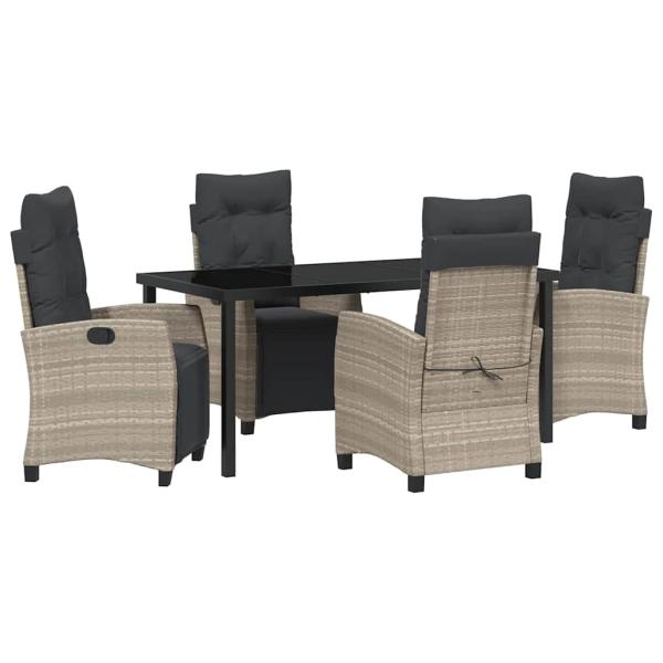 5-teiliges Garten-Dining-Set, hellgraues Poly-Rattan