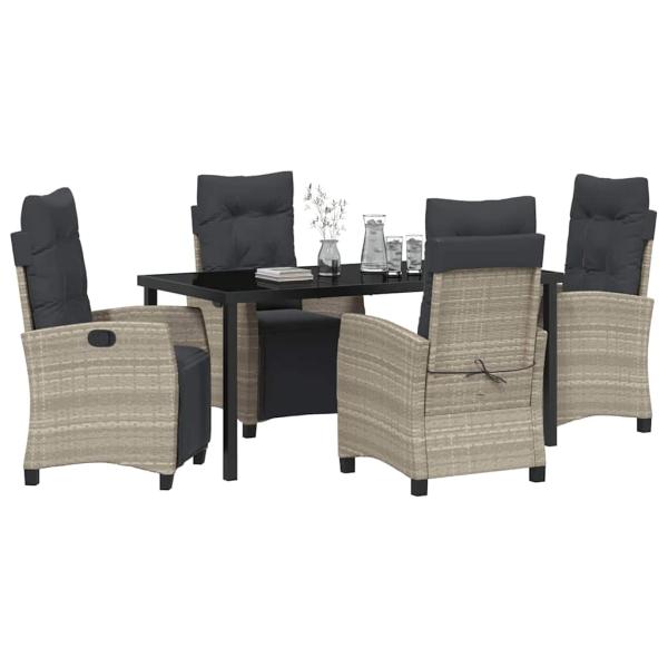 5-teiliges Garten-Dining-Set, hellgraues Poly-Rattan