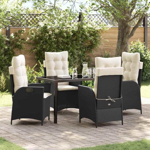 ARDEBO.de - 5-teiliges Garten-Esszimmer-Set mit Kissen Schwarz Poly Rattan