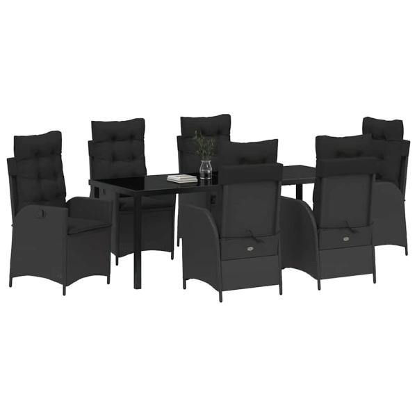 ARDEBO.de - 7-teiliges Garten-Dining-Set mit Kissen Schwarz Poly Rattan