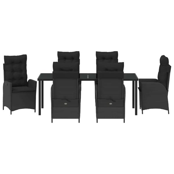 7-teiliges Garten-Dining-Set mit Kissen Schwarz Poly Rattan