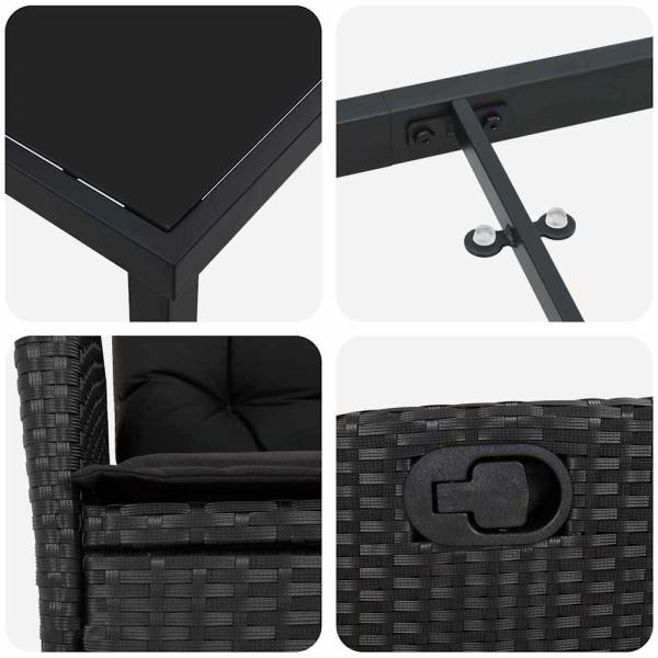 7-teiliges Garten-Dining-Set mit Kissen Schwarz Poly Rattan