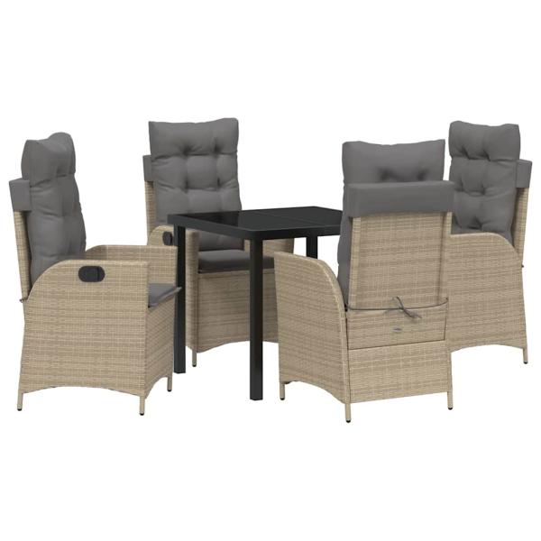 5-teiliges Garten-Esszimmer Set mit Kissen Beige Poly Rattan