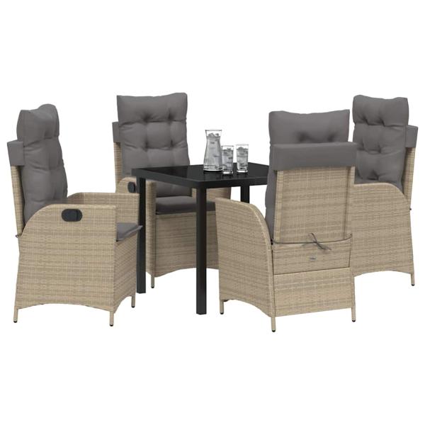 5-teiliges Garten-Esszimmer Set mit Kissen Beige Poly Rattan