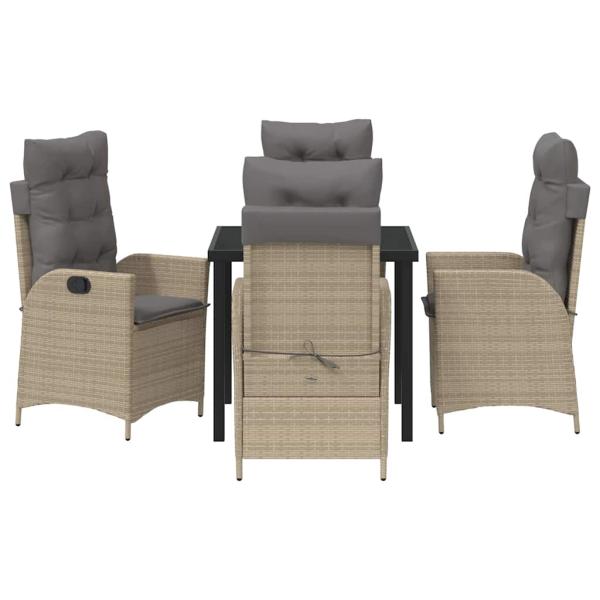 5-teiliges Garten-Esszimmer Set mit Kissen Beige Poly Rattan