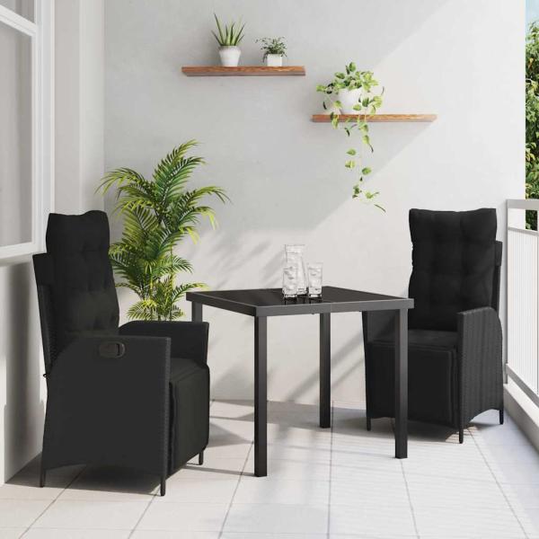ARDEBO.de - 3-teiliges Garten-Esstisch-Set aus schwarzem Poly-Rattan