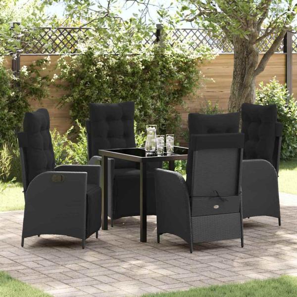 ARDEBO.de - 5-teiliges Garten-Dining-Set Schwarz Poly-Rattan