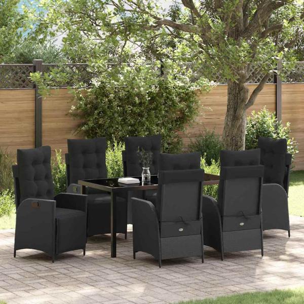 ARDEBO.de - 7-teiliges Garten-Dining-Set Schwarz Poly-Rattan