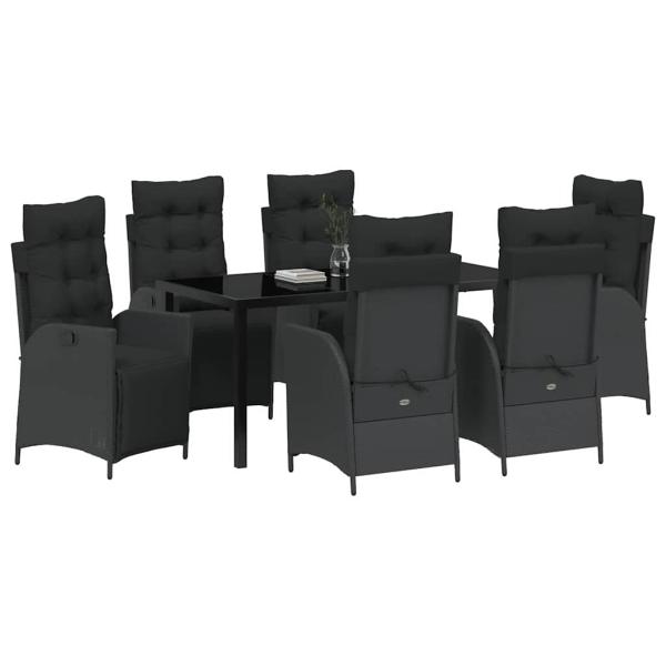 7-teiliges Garten-Dining-Set Schwarz Poly-Rattan