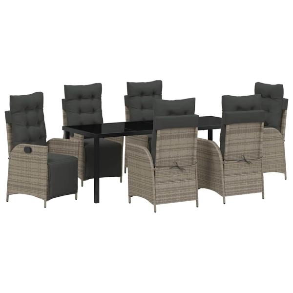 7-teiliges Gartendining-Set Grau Poly-Rattan