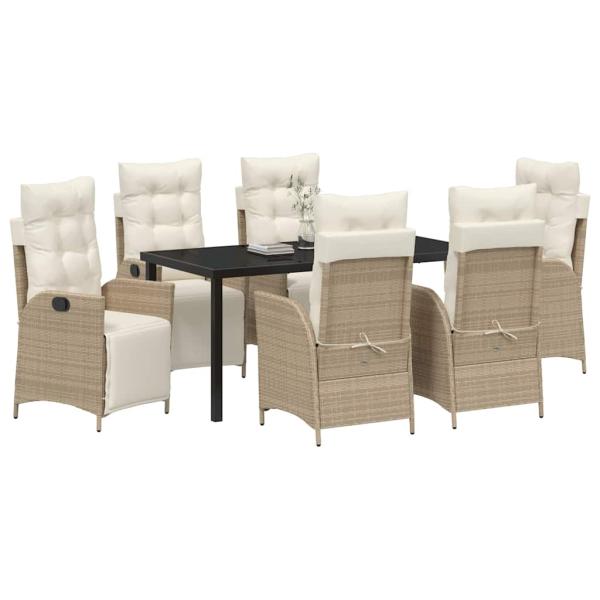 7-teiliges Garten-Dining-Set Beige Poly-Rattan