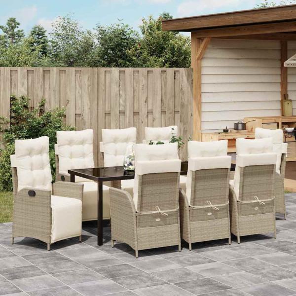 Garten Essgruppe 9 stk. Beige Poly-Rattan