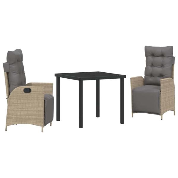 3-teiliges Garten-Dining-Set Beige Poly-Rattan