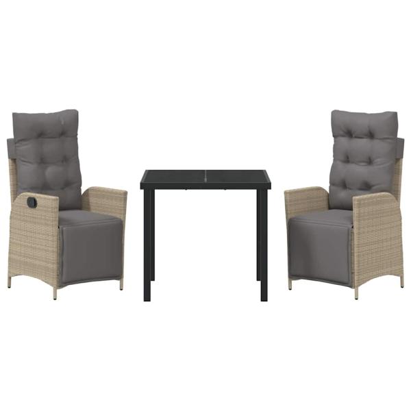 3-teiliges Garten-Dining-Set Beige Poly-Rattan