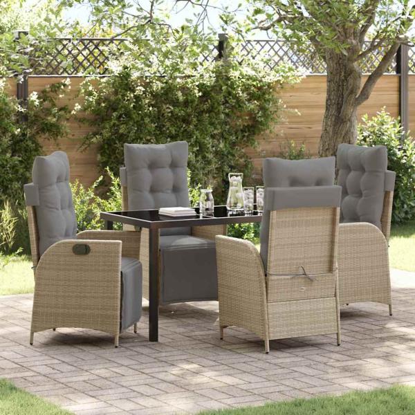 ARDEBO.de - 5-teiliges Garten-Dining-Set Beige Poly Rattan