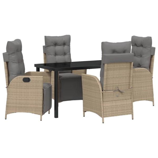 5-teiliges Garten-Dining-Set Beige Poly Rattan